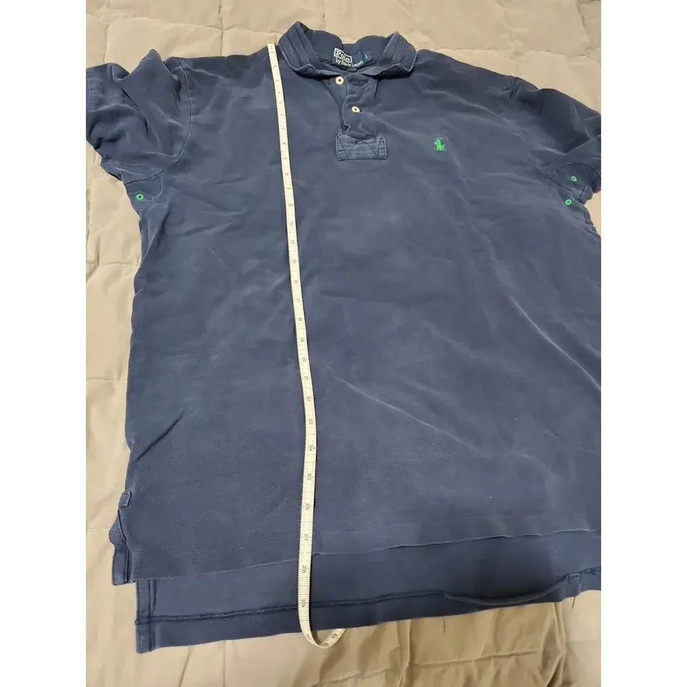 Polo Ralph Lauren Mens Large Blue Short Sleeve Polo Shirt Green Logo Cotton